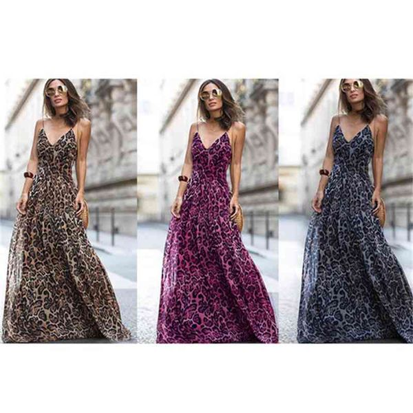 

2020 quality leopard v-neck halter dress, Black;gray