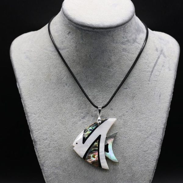 

pendant necklaces natural shell cute fish necklace fashion jewelry mother of pearl leather rope for women men gift, Silver