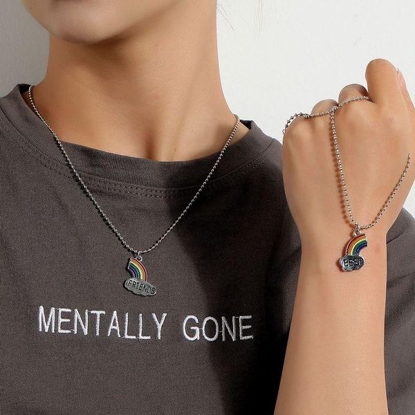 

pendant necklaces 2pcs/lot trendy friends choker rainbow chain necklace set for women men silver color collar fashion jewelry gift