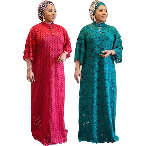 

ethnic clothing 2 piece sets african dresses for women 2021 arrival spring robe lace dress clothes and inner tank, Red