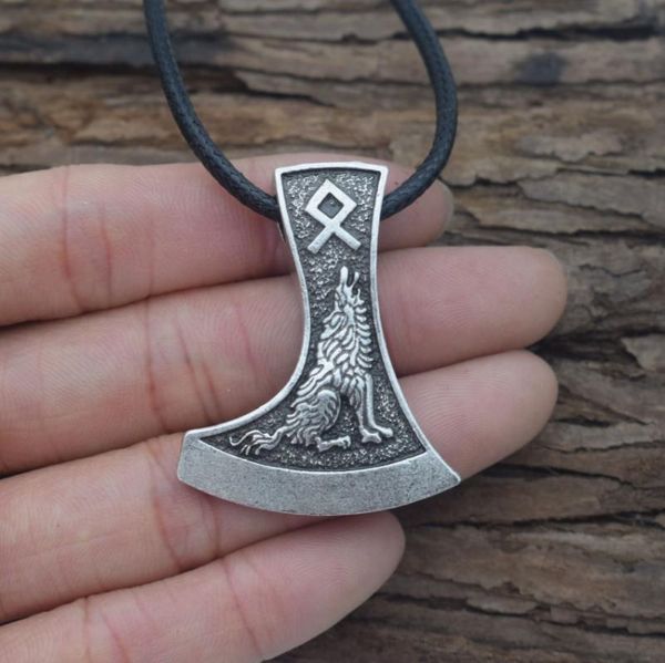 

pendant necklaces 12pcs viking axe wolf raven necklace scandinavian rune amulets men's jewelry, Silver