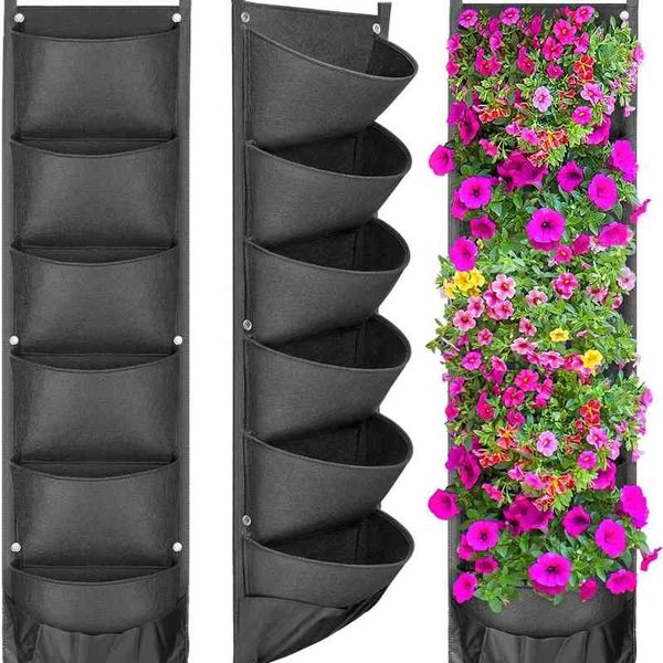 NUOVO DESIGN Fioriera da giardino pensile verticale Layout di vasi da fiori Montaggio a parete impermeabile Borsa per vasi da fiori per interni Uso esterno 210401