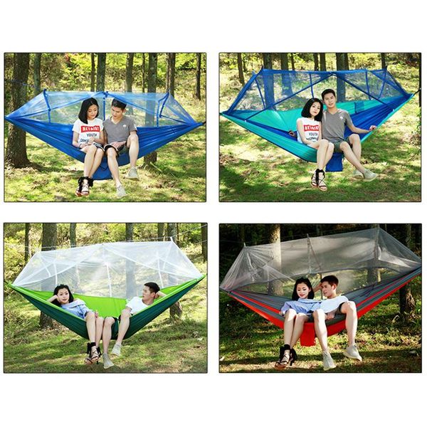 

tents and shelters 1-2 person portable outdoor camping hammock with mosquito net high strength parachute fabric hanging bed hunting sleeping