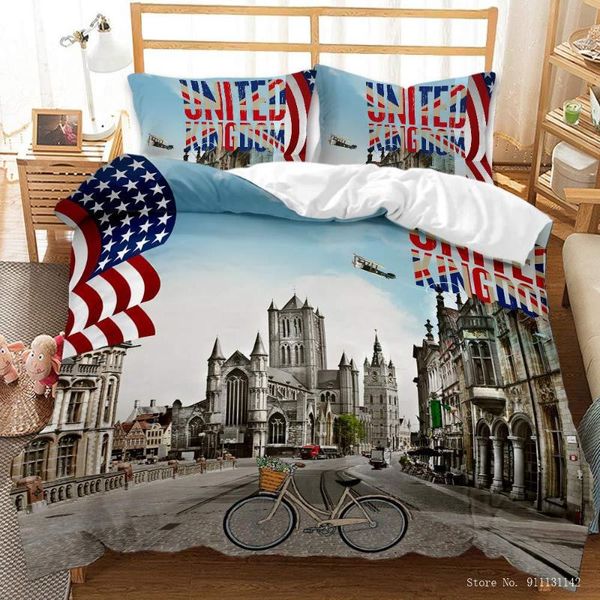 

bedding sets 3d cityscape print quilt cover duvet pillowcase set single double king  large size bedroom decoration