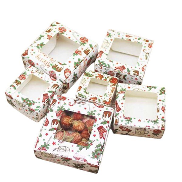 

gift wrap 10pcs kraft paper candy box merry christmas print gifts with window marbling style package home wedding party decor