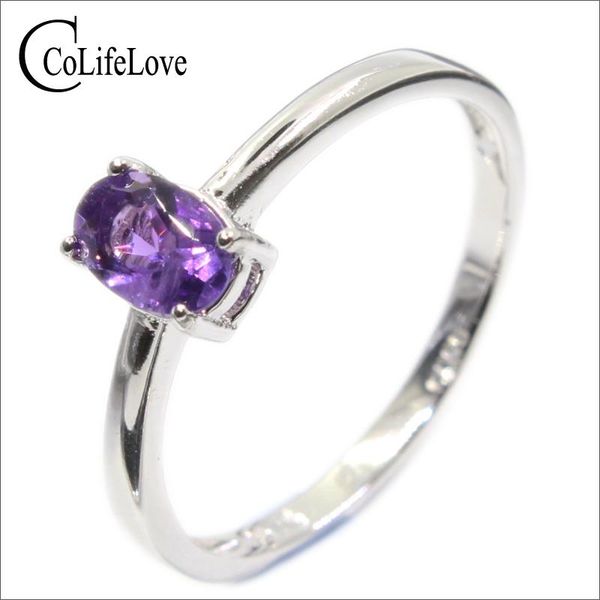 

cluster rings simple design amethyst ring for engagement 4 mm * 6 natural vvs silver genuine sterling gemstone, Golden;silver