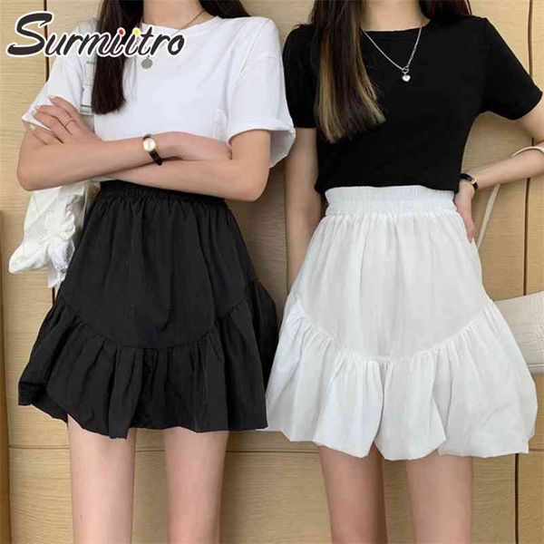 Летняя мини-юбка женщины корейский стиль шифон белый черный эстетический высокая талия плиссированная женщина для подростков 210421