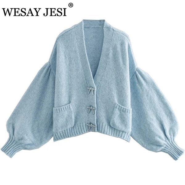 

wesay jesi autumn winter women knit cardigan buttons long sleeves v-neck loose sweater casual fashion chic 210806, White;black