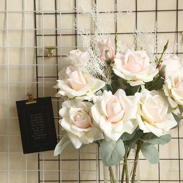 

2pc artificial rose flower bouquet silk real touch fake flowers wedding party decoration home garden decor valentine's day gift decorat