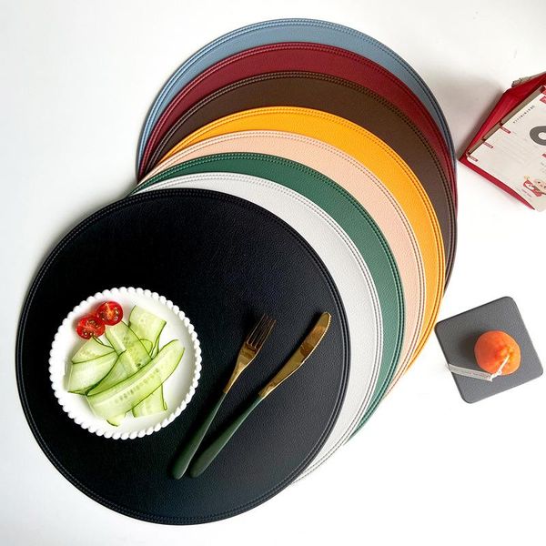 

mats & pads imitation leather placemat pvc round plate mat edge pressing table placemats for kitchen dining decoration