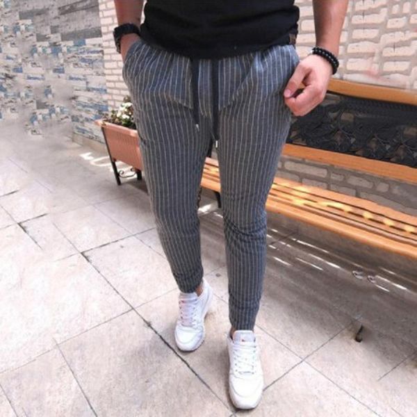 

men's pants trousers fitness skinny casual stylish long running striped, Black