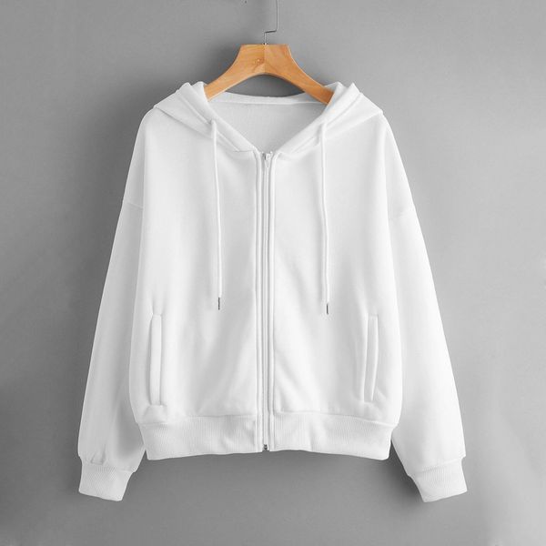 

designer lose weight white hoodies women casual solid long sleeve zipper pocke hoodies hooded sweatshirt hoodies women ropa, Black