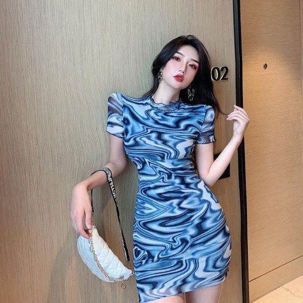 

casual dresses women summer 2021 painting skirt gauze vestido de mujer femme robe, Black;gray