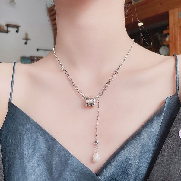 

chaosheng s925 sterling silver splicing passepartout roller smiling face tassel pearl necklace ins cool wind clavicle chain
