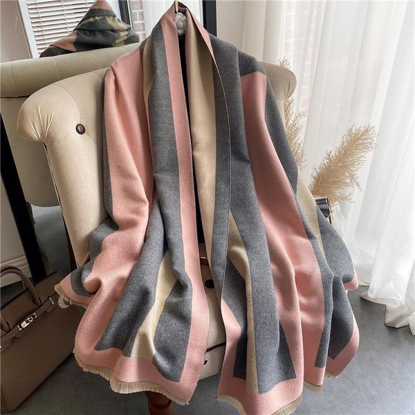 

scarves 2021 winter warm scarf women luxury cashmere pashmina thick blanket shawl wraps bufanda ladies travel stoles hijab foulard, Blue;gray