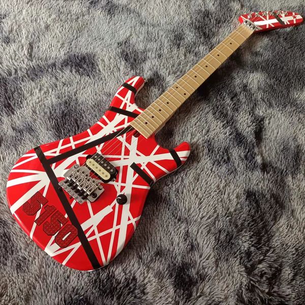 

striped red series krama 5150 red-white electric guitar with open type zebra pickups maple fretboard