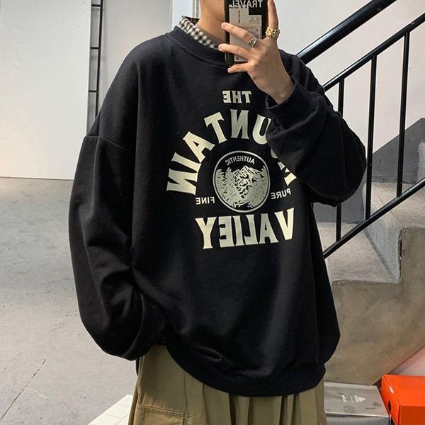 

graphic printed men's black sweatshirts 2021 autumn men casual o-neck pullovers hoodies korean man &