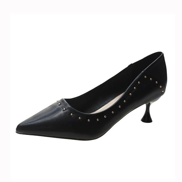 

dress shoes charming elegant lady pumps rivet studded mid high heel women for career office quality pu leather pointed toe, Black