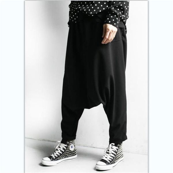 

men's pants hanging crotch fashion trend hip hop street casual loose low-crotch large size, Black