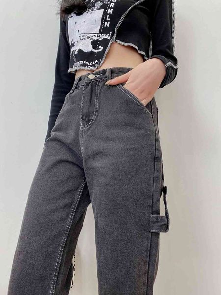 

women's jeans 2021 spring black grey straight jeans casual pants uu20-41373, Blue