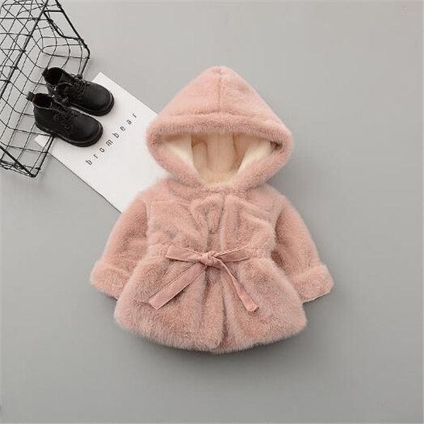 inverno ragazze cappotto con cappuccio moda addensare pellicce calde soprabito 0-4 anni abbigliamento per bambini ragazza giacca in pelliccia sintetica