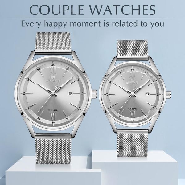 

wristwatches naviforce 2021 couple watches brand fashion luxury watch for men and women simple waterproof lovers quartz wrist, Slivery;brown