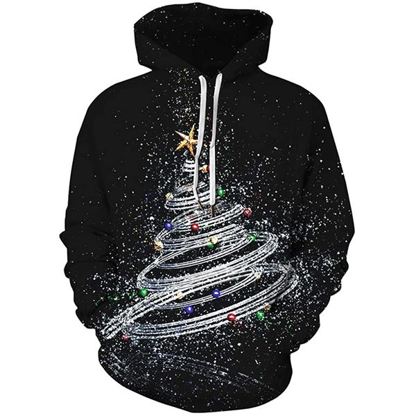 

christmas creative cartoon pattern hoodie visual impact party punk gothic round neck sweater hoodie, Black