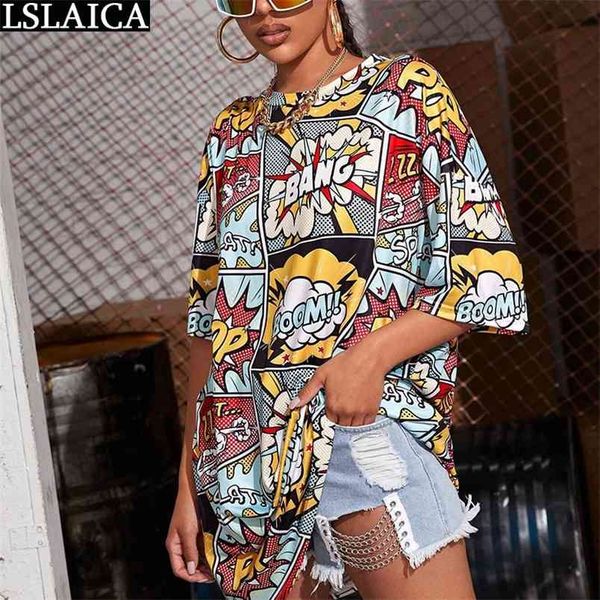 

women shirt 3/4 sleeve round neck loose personality streeetwear hip hop t fashion casual letter print woman tshirts 210515, White