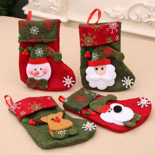 

christmas decorations 1 pcs stockings socks with snowman santa elk bear printing xmas candy gift bag fireplace tree decoration year