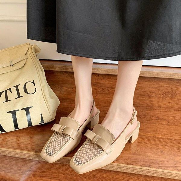 

summer fashion square toe women sandals mesh slingback for party shoes elegant pumps, Black