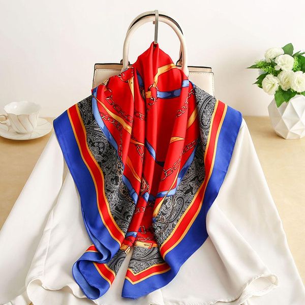 

scarves 2021 summer women's polyester scarf classic chain print twill shawl fashion temperament, Blue;gray