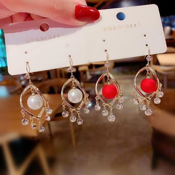 

stud fashion korean temperament opal earrings female face thin super flash long tassel ear hook wholesale, Golden;silver