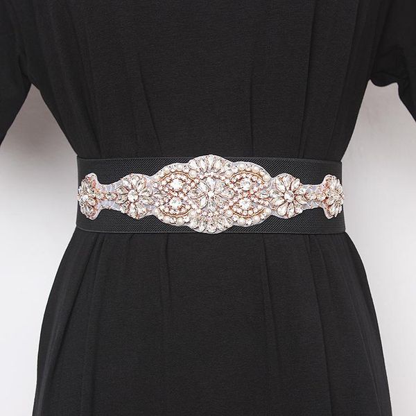 

belts women's runway fashion diamonds beaded elastic cummerbunds female dress corsets waistband decoration wide belt tb1871, Black;brown