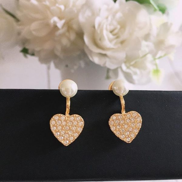 

stud small daily pearl crystal love earrings sweet and simple, Golden;silver