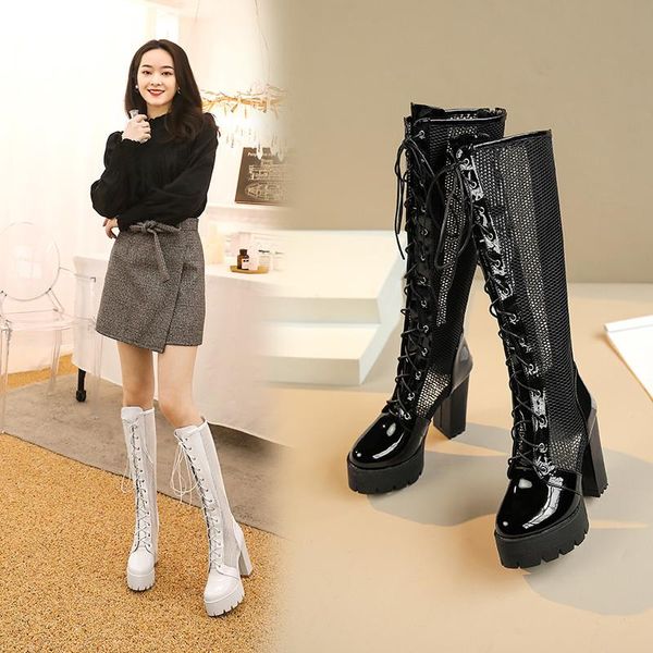 

the listing air mesh women high boots 2021 summer knee-high round toe back zipper mature shoes, Black