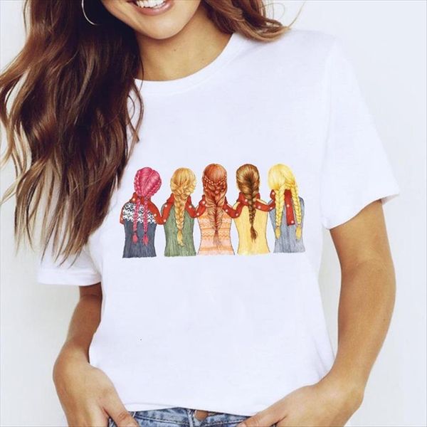 

graphic mujer camisetas casual sister women t shirts friends love printing cartoon clothes tees print female, White
