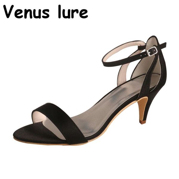 

dress shoes black satin mid heel womens open toe ladies wedding sandals size 8 kitten