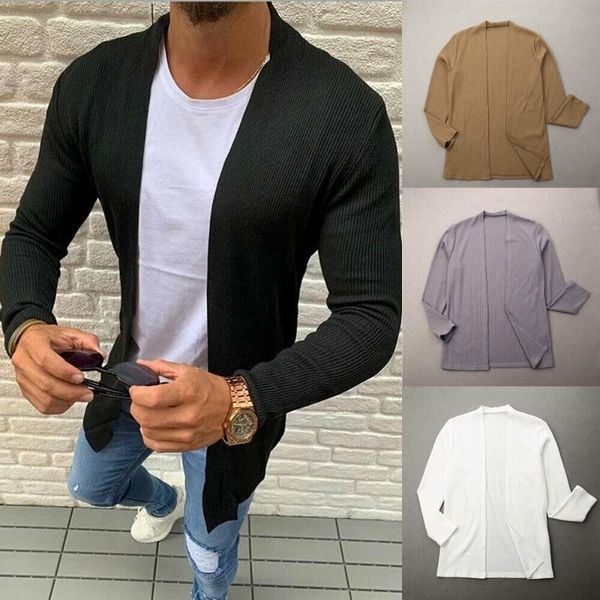 

men's trench coats 2021 cardigan fashion male slim fit long sleeve casual solid color style knitted coat plus size, Tan;black