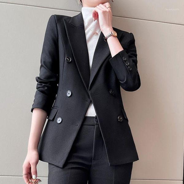 

women's suits & blazers [ewq] korea chic temperament black blazer women 2021 notched double breasted long sleeve office lady su, White;black
