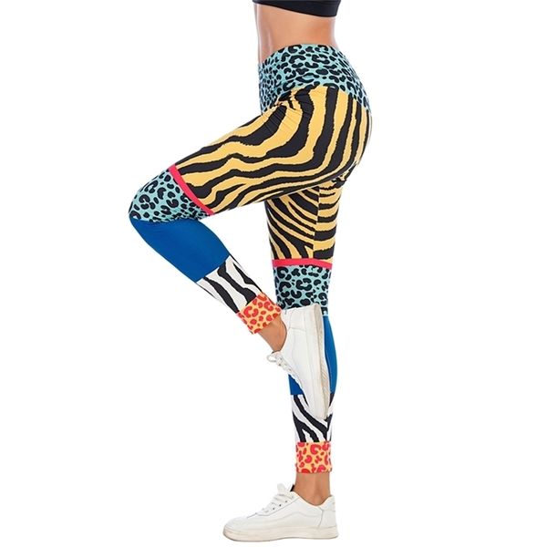 

zohra women legging animal pattern splicing printing fitness leggins fashion slim legins high waist leggings woman pants 211218, Black