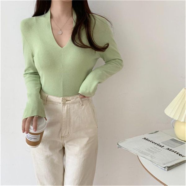 

women's sweaters pullover knit sweater women 2021 winter clothes jumper v neck knitted knitwear pull femme, White;black