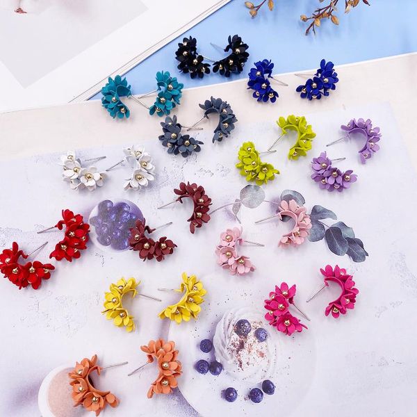 

hoop & huggie origin summer colorful spray metal flower earrings for women sweet gold color beads floral boho holiday jewelry, Golden;silver