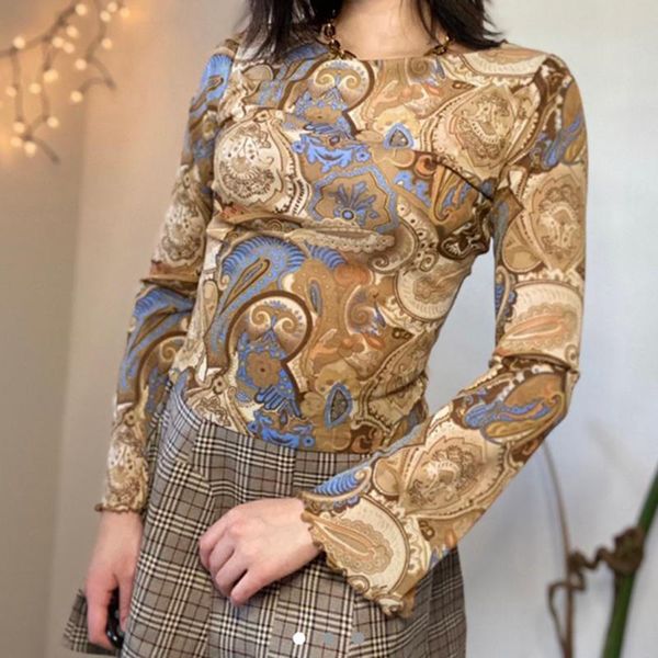 

women's t-shirt autumn vintage graphic print long sleeve fairycore grunge brown crop kawaii harajuku streetwear women pullovers tees, White