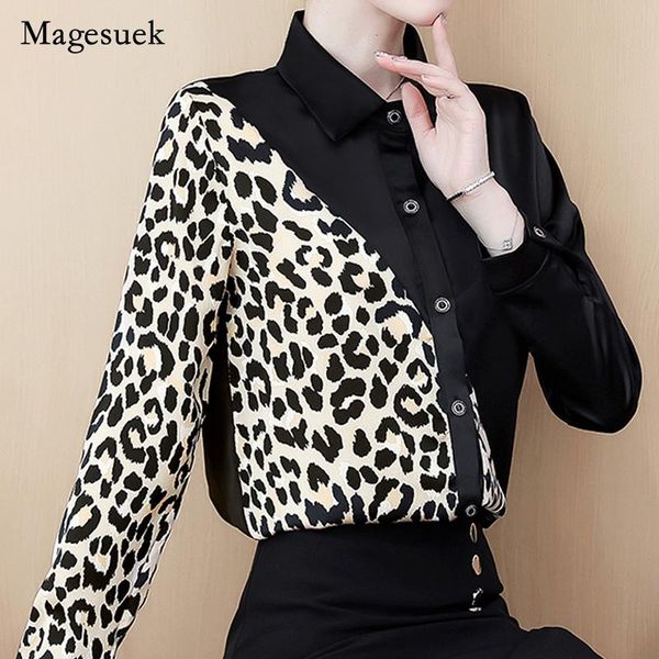 

women's blouses & shirts 2021 autumn women plus size splice and korean fashion long sleeve leopard print stitched 8054 50, White