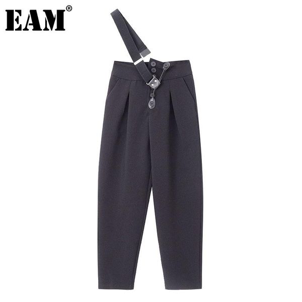

women's pants & capris [eam] high waist black button pleated overalls trousers loose fit women fashion tide spring summer 2021 1de0865, Black;white