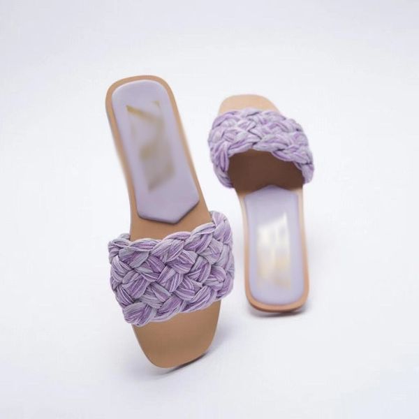 

zar slippers 2021 summer new square knitting flat bottom for women, Black