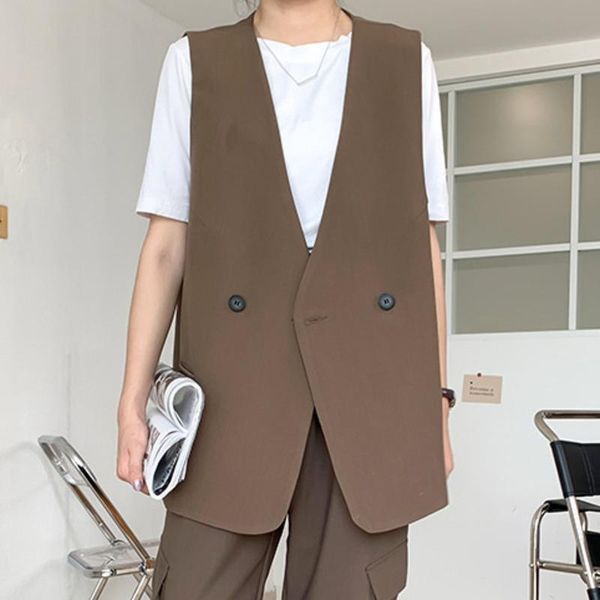 

women's suits & blazers [ewq] korea chic simple trend women solid color v-neck two buttons loose fashion sleeveless vest blazer autumn, White;black