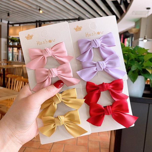 

hair accessories 1pair bow sweet hairpins women girl kid cute solid color clip pin wrap fabrics headwear, Slivery;white