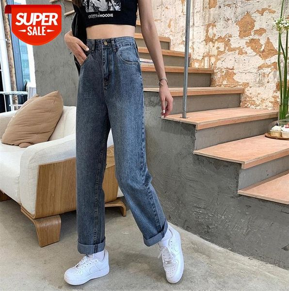 

ins blue high waist jeans loose casual slim straight-leg pants #dl4c, Black;gray