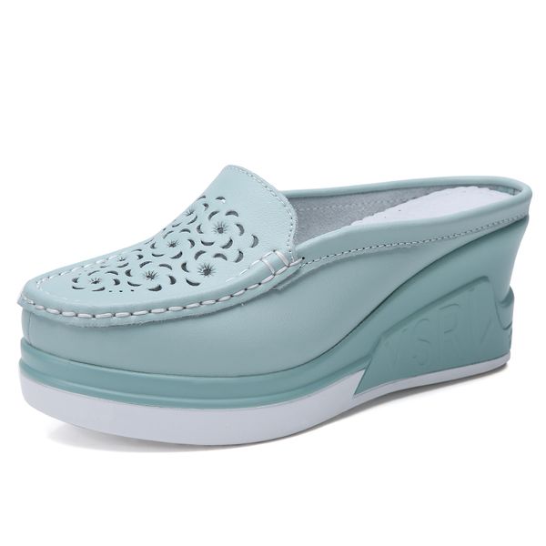 Verão Mulheres Plataforma Plataforma Floral Flats Sapatos Casuais de Couro Respirável Slip-on Enfermeiras Cunges Sandálias